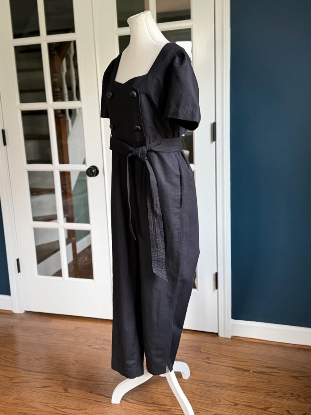 Kate Spade New York Black Cotton/Linen Twill Jumpsuit | Black | Size 6 - Picture 7 of 13